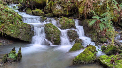 Obraz premium Cascades in the Pra River, Bimenes Mills Route, PR-AS 141, the municipality of Bimenes, Asturias, Spain
