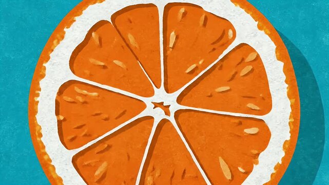 Vibrant orange fruit slice with textured peel on blue background