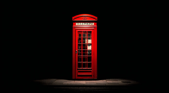 Classic red telephone booth isolated on white background, photorealistic style
