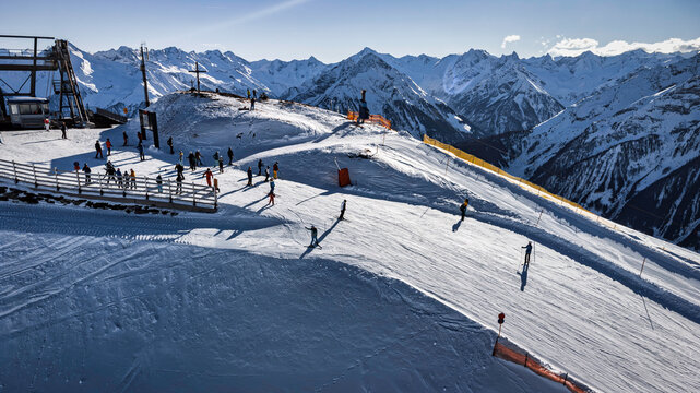 Skiing area in the Austrian Alps - Aerial View