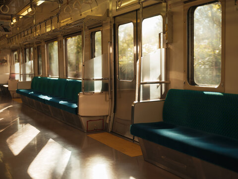 Interior of sunlit train 