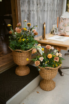 basket bouquet wedding ceremony details