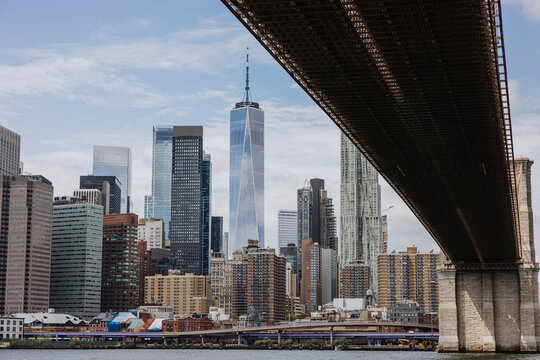 View of Skyscrapers Under a Bridge in New York City During Daytime