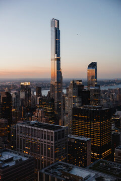 Skyline View of Skyscrapers in New York City at Twilight