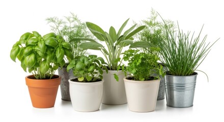 Fototapeta premium Assortment of potted herbs, a vibrant collection of culinary plants.