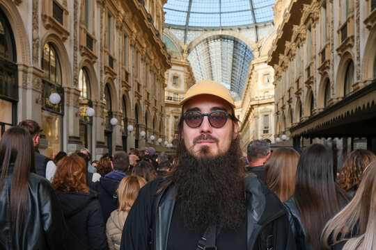 Man in Busy Historic Galleria