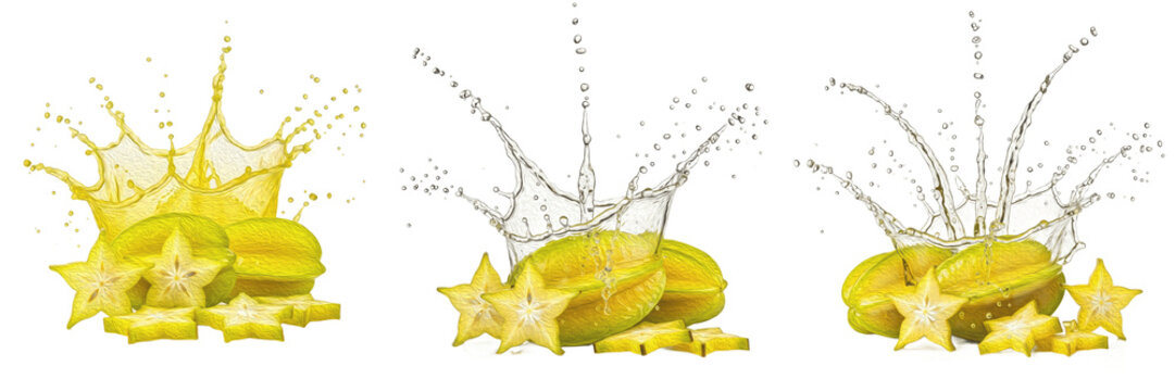 Fresh tangerine fruit with tangerine slices and citrus juice splash explosion isolated on white background, high speed liquid splash photography, tangerine juice concept for beverages, Citrus reticula