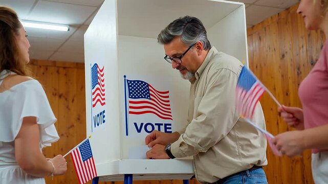 Man casting vote in polling booth
