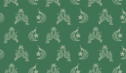 Ramadan doodle background. Eid al fitr doodle pattern background. Eid mubarak seamless pattern with crescent moon and ketupat doodle illustration. Ramadan hand drawn background. © Dean