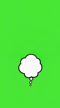 White cartoon thought bubble animation appearing on a green screen, creating copy space for ideas and dreaming concepts