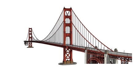 Fototapeta premium The iconic Golden Gate Bridge structure is isolated against a stark white background for graphic use.