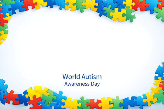 World Autism Awareness Day Poster Template With Colorful Puzzle Border