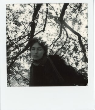 Dreamlike Forest Portrait &ndash; Polaroid Black-and-White