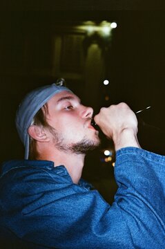 Night Street Portrait with Bottle