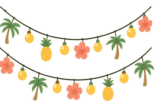 Tropical luau party garland string lights transparent background