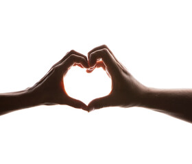 Obraz premium Love, heart, friendship concept. Girl and male hand in heart form love. Couple. Sensual. Valentines day