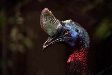 横向きのパプアヒクイドリの顔のアップ