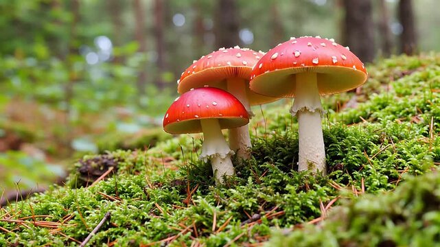 Red mushrooms in forest