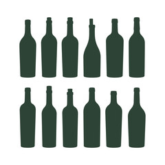 A collection of dark green wine bottle silhouettes on a white background