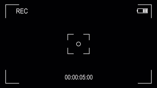 Video camera recorder screen overlay on a black background 4K animation
