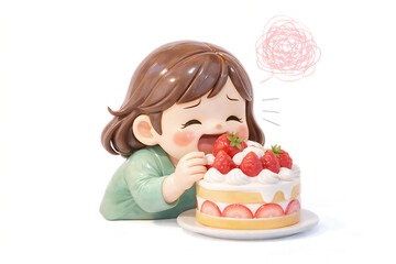 ダイエット中なのにイチゴケーキの誘惑に負ける女性