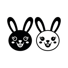 Obraz premium Two cartoon bunnies with smiling faces on white background