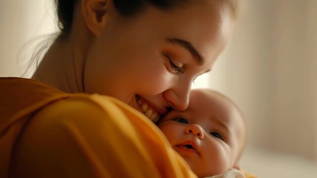 Bond of Mother and Child: A mother's tender embrace cradles her precious infant, radiating warmth, love, and the sacred bond of family. Capturing a moment of pure, unconditional love.