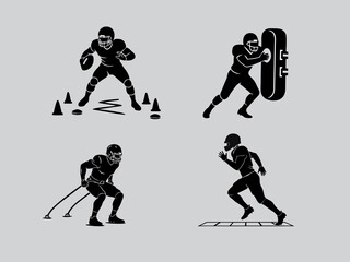 Fototapeta premium silhouette vector set of american football players practicing
