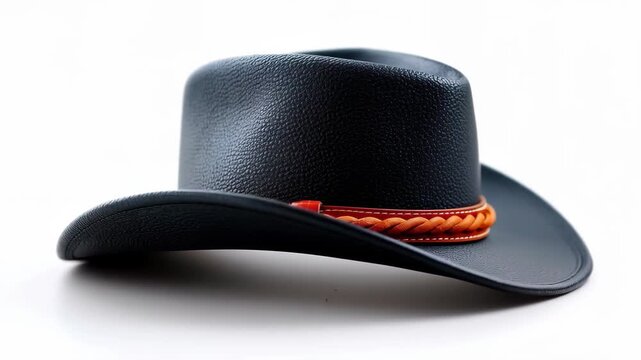 Stylish Cowboy Hat: A classic cowboy hat, exuding an air of rugged elegance, sits poised, its brim casting a gentle shadow. The hat is a symbol of the wild west.