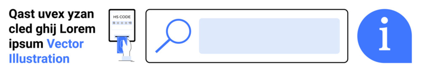 Web design, search functionality, information lookup, digital interfaces, user experience, online tools. Search bar with a magnifying glass and information icon. Web design and search functionality