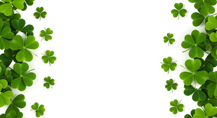 Fototapeta premium St patrick's day shamrock border design with green clover leaves on white background