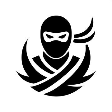 Modern ninja logo silhouette, ninja mid sprint with sword ready position, sharp angular lines suggesting speed, simple black flat vector on white background