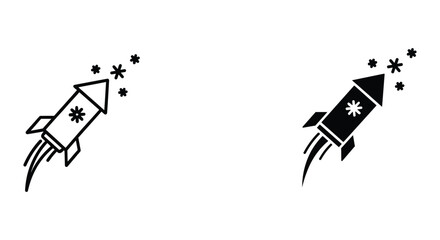 Black and White Rocket Ships Soaring Upwards with Stars on White Background