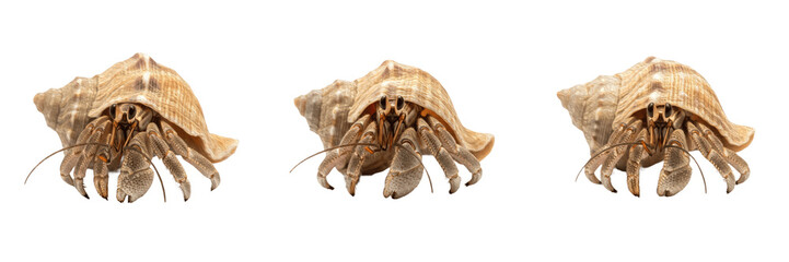 Set of hermit crabs in seashells isolated on white background © Farman
