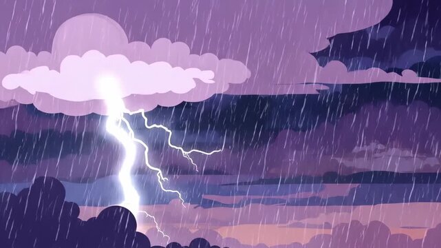 Intense Cartoon Storm Lightning Strikes Dramatic Weather