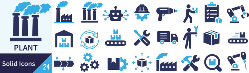 ベクターの工場に関するシルエットアイコンセット
