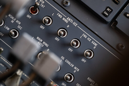 Anti Ice Control Panel Detail in Aircraft Cockpit 