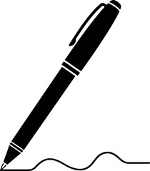 Naklejka premium Black Ballpoint Pen Writing a Squiggly Line Silhouette Isolated on White Background Vector