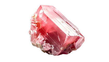 Fototapeta premium Close-up of a multifaceted, crystalline, pink mineral specimen, isolated on black