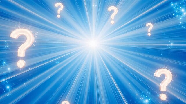 Blue light rays with glowing question marks