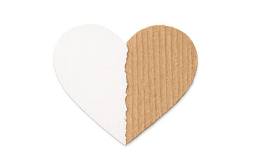 Torn paper and cardboard heart symbol, representing love, emotion, and connection concept on transparent background
