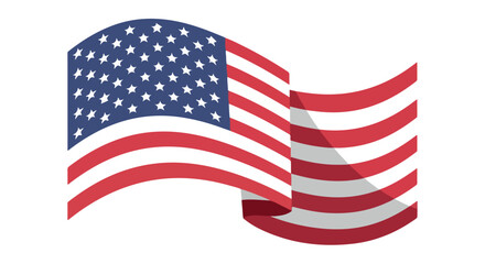 Fototapeta premium Waving American flag with red, white and blue colors against a clean white background.