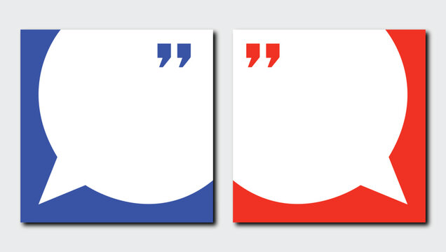 Set of Two Empty White Speech Bubble Quote Boxes with Blue and Red Backgrounds Vector
