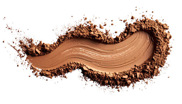 Swatch of brown powder makeup with a smooth, curved application on black