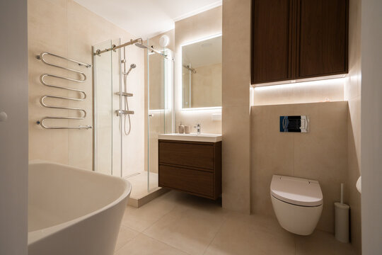 Modern Bathroom Interior With Shower and Bathtub Design