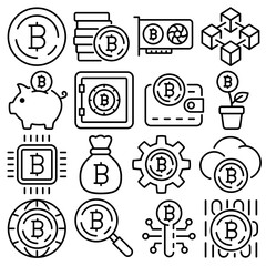 Cryptocurrency Essentials Icon Set Outline Style (Part 1)