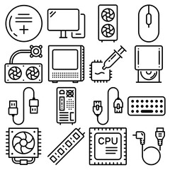 PC Hardware Essentials Icon Set Outline Style (Part 5)