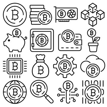 Cryptocurrency Essentials Icon Set Outline Style (Part 1)