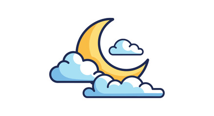 Crescent Moon with Clouds Cartoon Illustration. © Fauzi