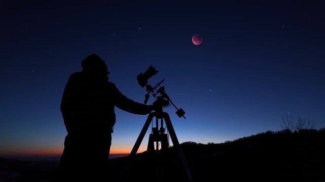 Amateur astronomer observing stars, planets, Moon eclipse and other celestial objects.